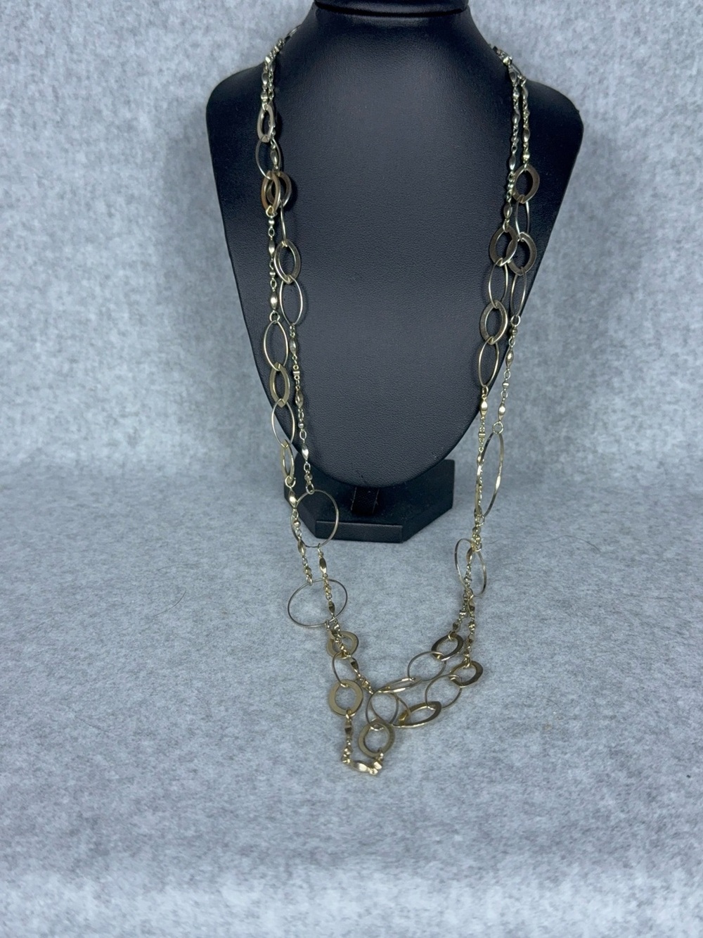 Long Silver Tone Geometric Link Necklace Modern Circle Oval Chain Statement Flaw